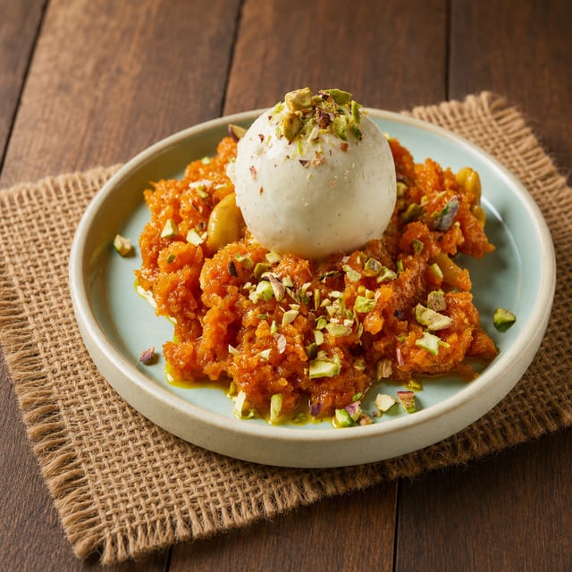 Carrot Halwa with Ice Cream.