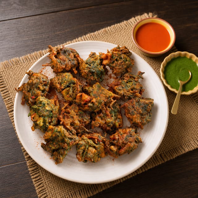 Onion Spinach Pakoda.