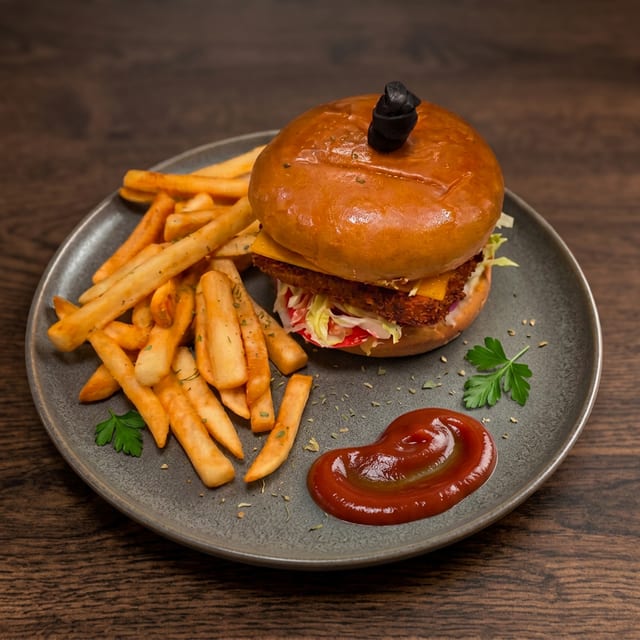 Fusion Burger With Fries.